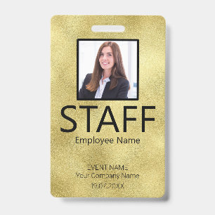 Custom Staff Barcode Event Gold Badge