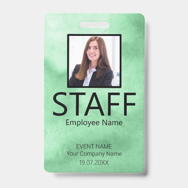 Custom Staff Barcode Event Green Badge (Front)