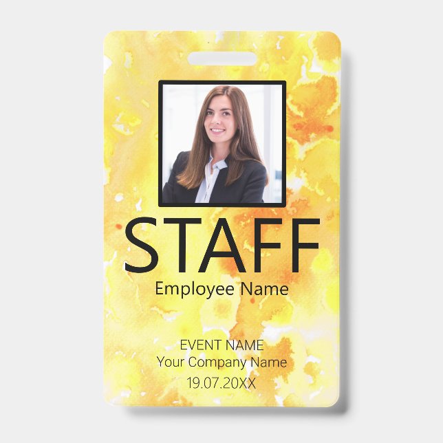 Custom Staff Barcode Event Yellow Badge (Front)