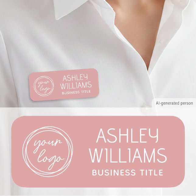 Custom Staff Name Badge with Logo Modern Pink (Creator Uploaded)