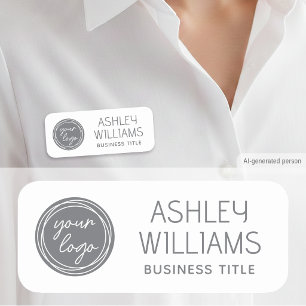 Custom Staff Name Badge with Logo Modern White