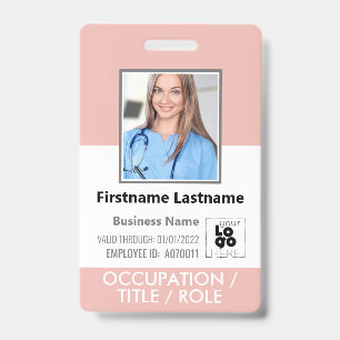 Custom Staff Photo, Barcode,+ Logo Rose Pink Name Badge