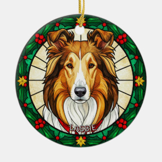 Custom Stained glass effect DOG'S name Christmas  Ceramic Ornament