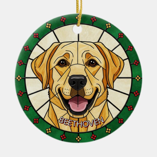 custom Stained glass effect DOG'S name Christmas  Ceramic Ornament (Front)