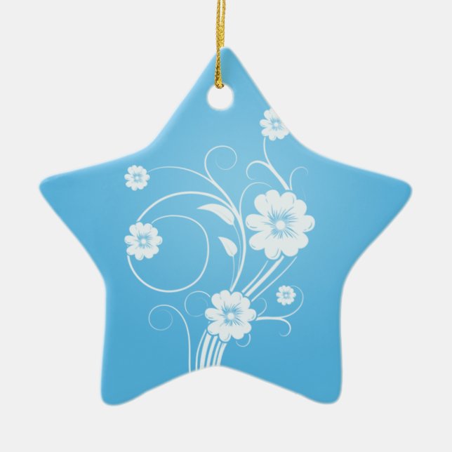 Custom Star Ornaments White Flowers On Blue (Front)