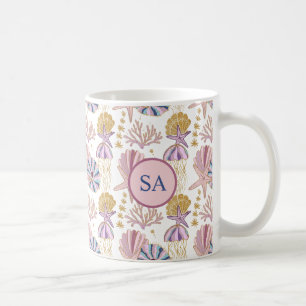 Custom Starfish Seashell Blue Purple Pink Nautical Coffee Mug