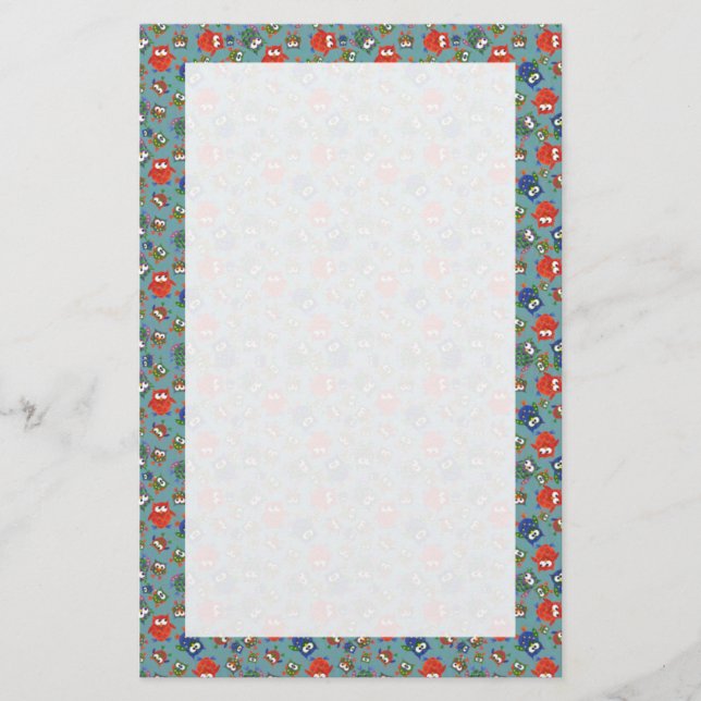 Custom Stationery, Notepaper, Cute Colourful Owls Stationery (Front)