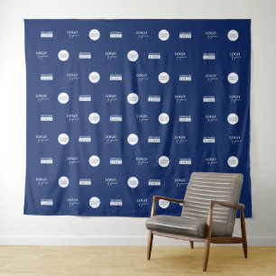 Custom step and repeat 3 Sponsor white logos Blue Tapestry