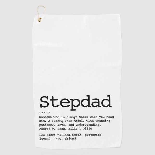 Custom Stepdad Definition Black and White Golf Towel (Front)