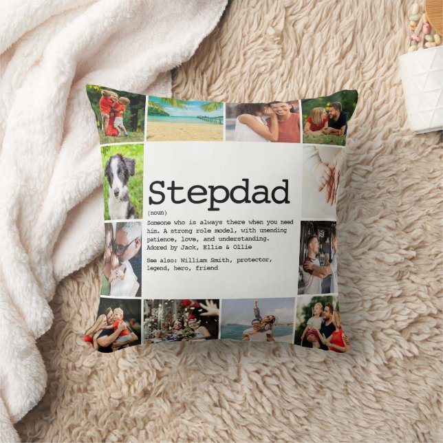 Custom Stepdad Definition Photo Collage Throw Pillow (Blanket)