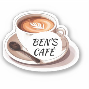 Custom Stickers Coffee Cup and Beans Logo