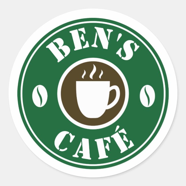 Custom stickers with coffee cup and beans logo (Front)