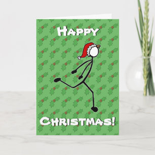 Custom Stickman Runner Christmas Card Holly Berry
