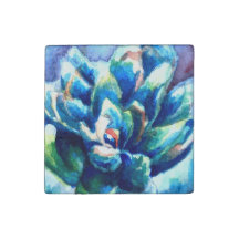 Custom Stone Magnet with Watercolor Succulent