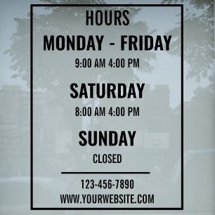 Custom Store Hours of Operation Shop Open Closed Window Cling