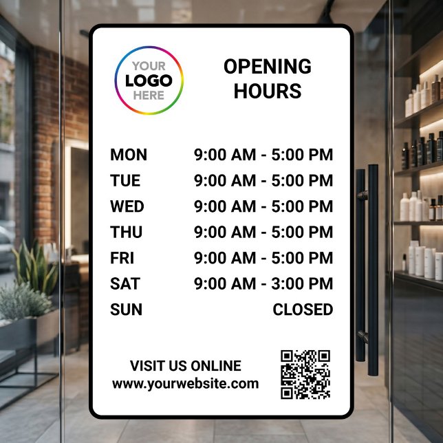 Custom Store Opening Hours Sign - Logo + QR Code (Creator Uploaded)