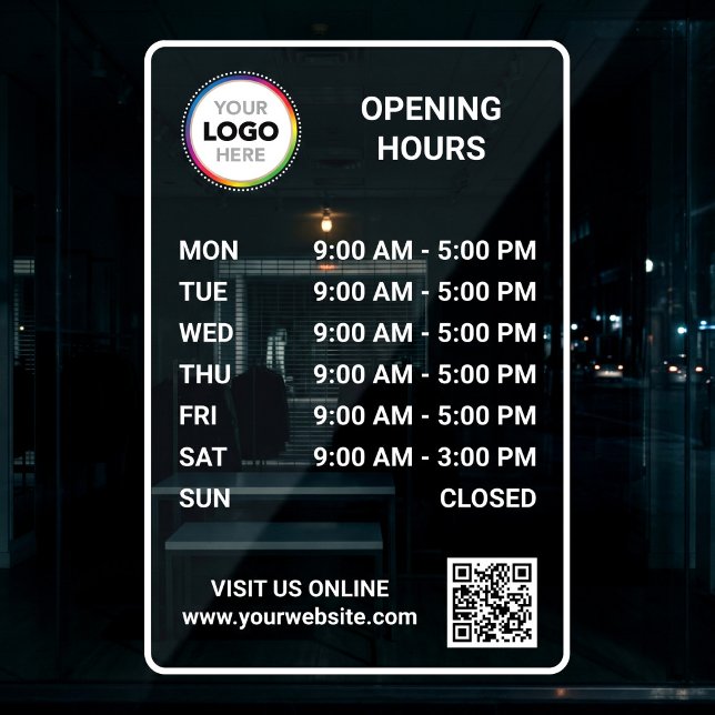 Custom Store Opening Hours Sign - Logo + QR Code (Creator Uploaded)
