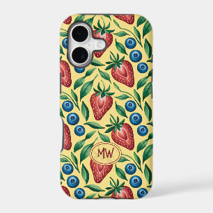 Custom Strawberry Blueberry Pattern on Yellow 