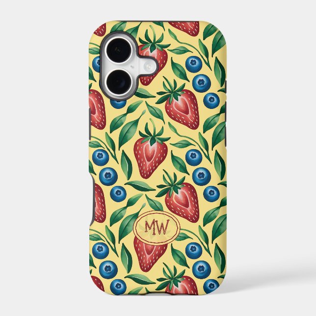 Custom Strawberry Blueberry Pattern on Yellow  (Back)