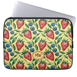 Custom Strawberry Blueberry Pattern on Yellow Laptop Sleeve