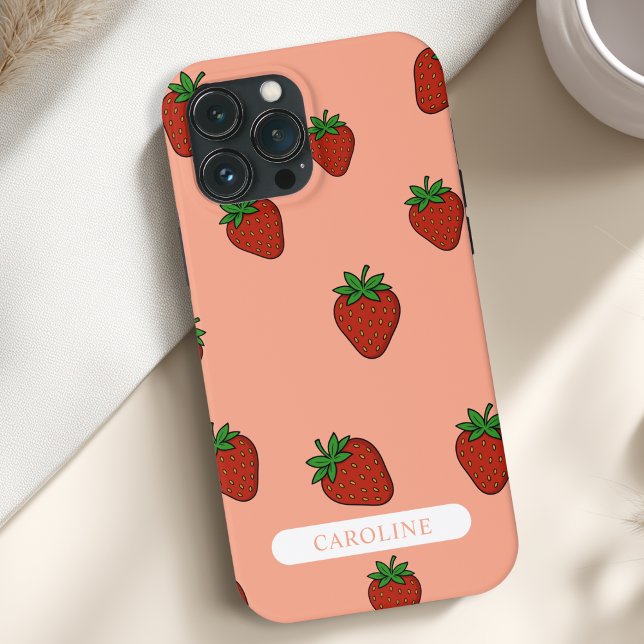 Custom Strawberry Coral Case-Mate iPhone Case (Custom Strawberry Case-Mate Coral iPhone Case with your Name or Text)