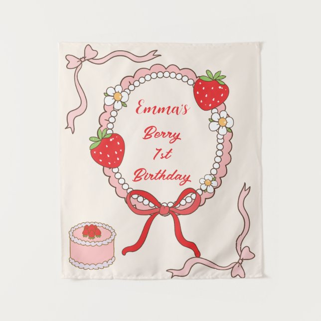 Custom Strawberry First Birthday for girls Tapestry (Front)