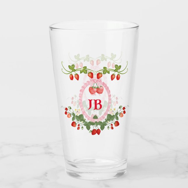 Custom Strawberry Monogrammed  Glass (Back)