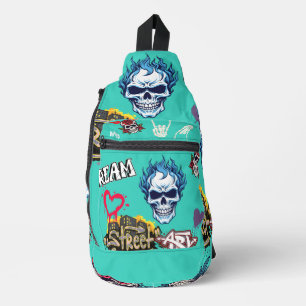 Custom streetart spooky skull Graffiti blue Sling Bag