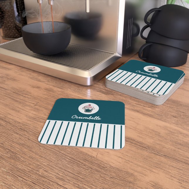 Custom Striped Cupcake Bakery Store Coaster Set (Custom Striped Cupcake Bakery Store Coaster Set)