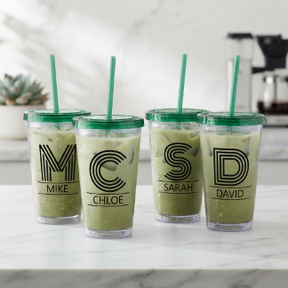 Custom Striped Monogram Initial & Name Acrylic Tumbler