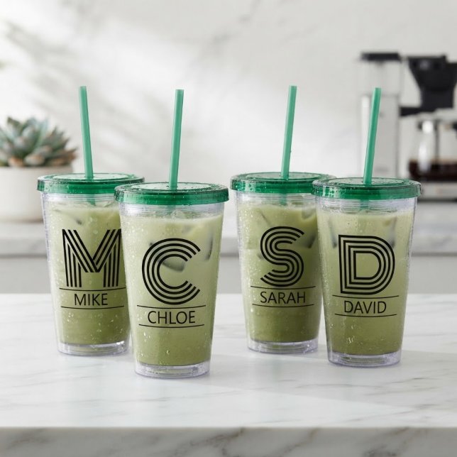 Custom Striped Monogram Initial & Name  Acrylic Tumbler (Creator Uploaded)