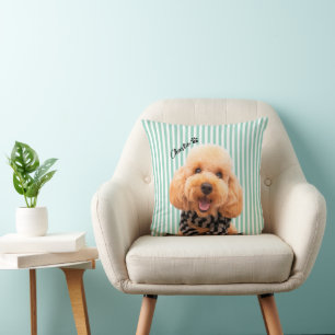 Custom Striped Pet Dog Mom With Photo and Name Throw Pillow