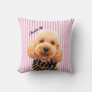 Custom Striped Pet Dog Mom With Photo and Name  Throw Pillow
