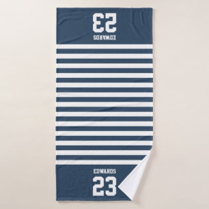 Custom Striped Sports Numbered With Name Bath Towel