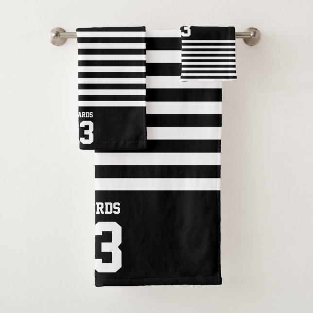 Custom Striped Sports Numbered With Name Bath Towel Set (Insitu)