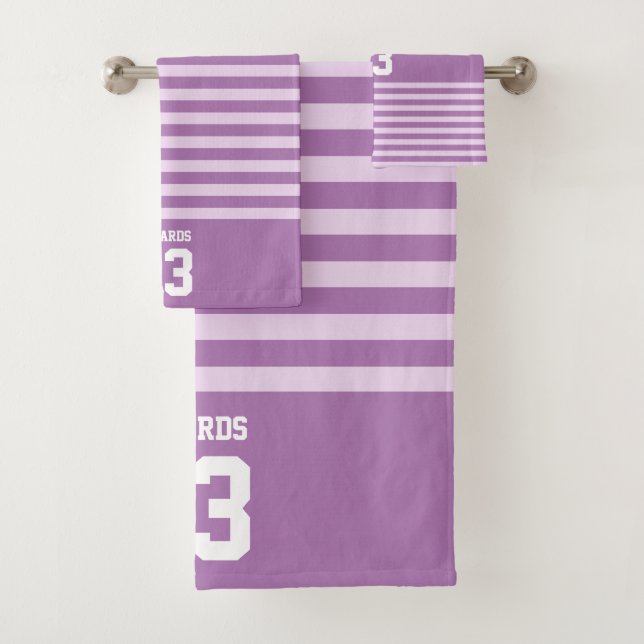 Custom Striped Sports Numbered With Name Bath Towel Set (Insitu)
