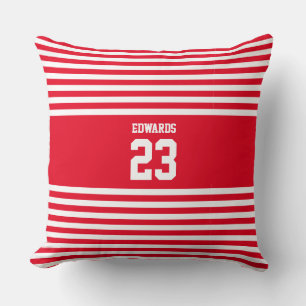 Custom Striped Sports Numbered With Name Throw Pillow