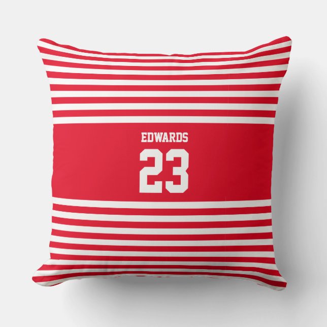 Custom Striped Sports Numbered With Name Throw Pillow (Front)