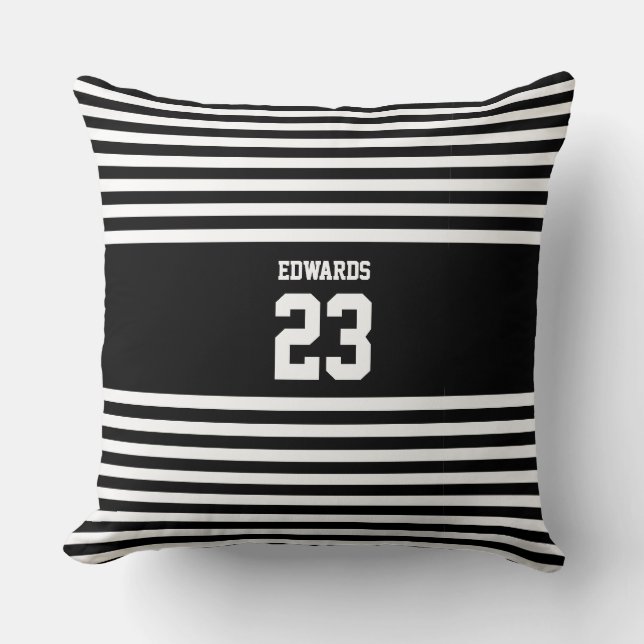 Custom Striped Sports Numbered With Name Throw Pillow (Front)