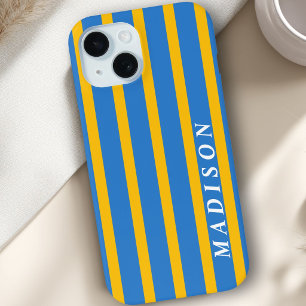 Custom Stripes Blue Yellow iPhone 15 Case
