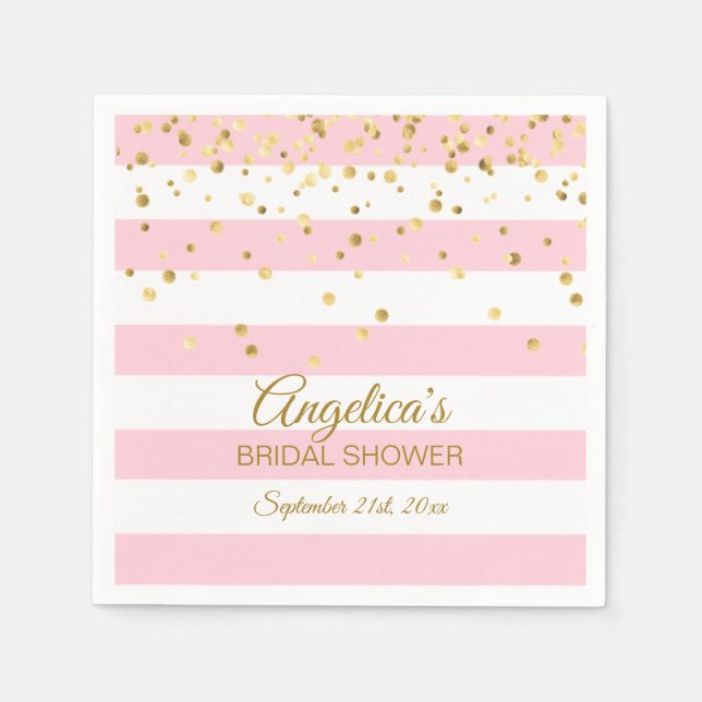 Custom Stripes Blush Pink Rose Gold Bridal Shower Napkin (Front)