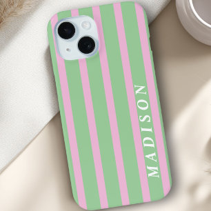 Custom Stripes Green Pink iPhone 15 Case