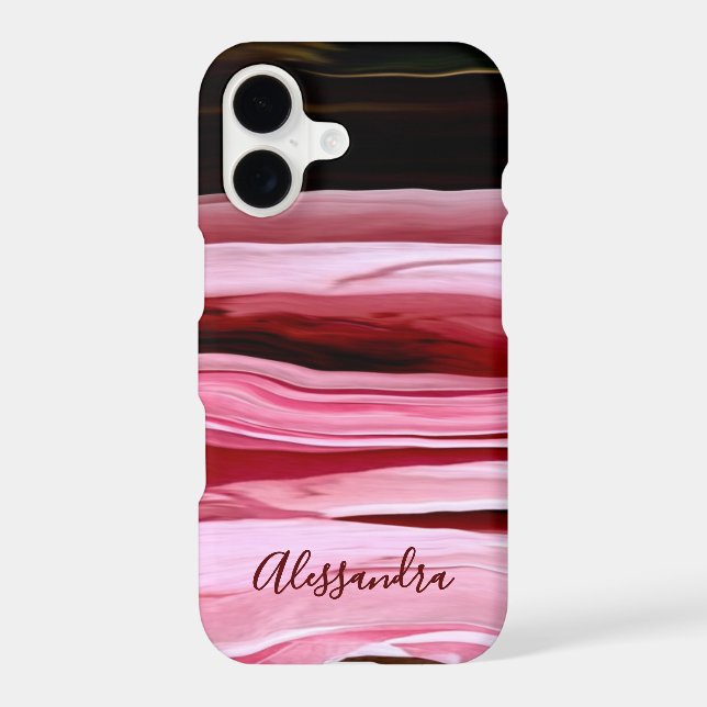 Custom Stripes Marble Pink Burgundy Abstract Chic (Back)