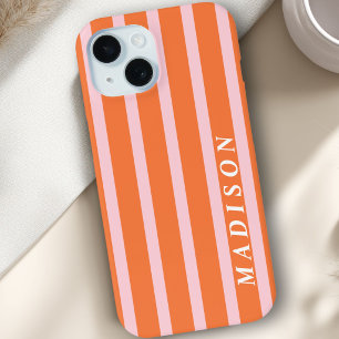 Custom Stripes Orange Pink iPhone 15 Case