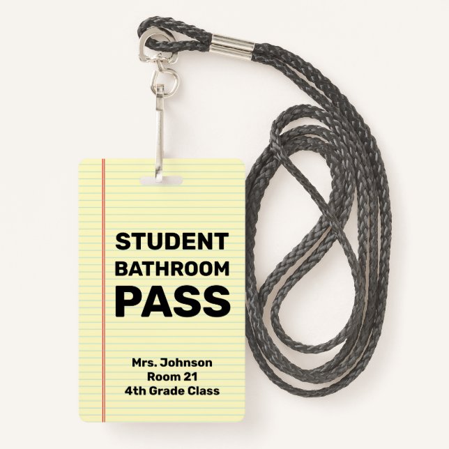 Custom Student Bathroom Pass Badge (Front with Lanyard)