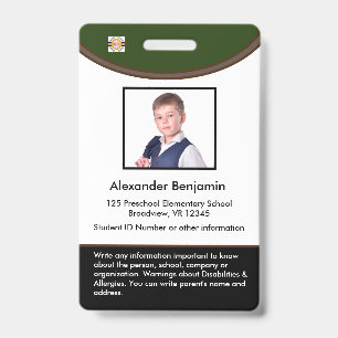 Custom Student Child Kid Photo Name Logo Bar Code Badge