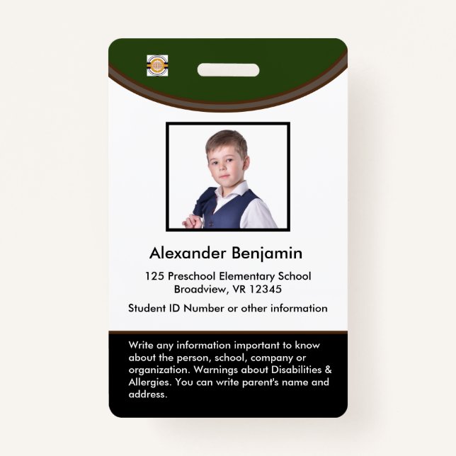 Custom Student Child Kid Photo Name Logo Bar Code  Badge (Front)