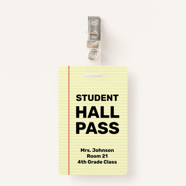 Custom Student Hall Pass Badge (Front with Clip)