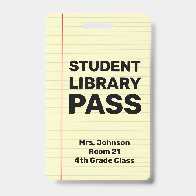 Custom Student Library Pass Badge (Front)