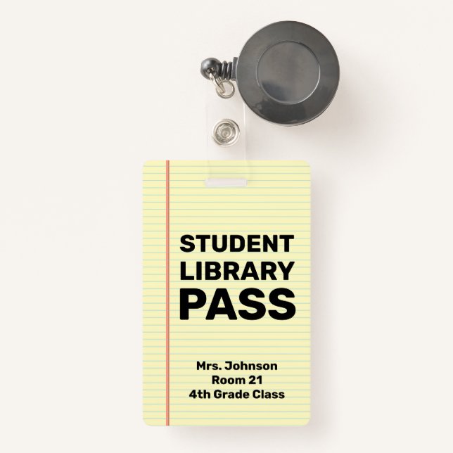 Custom Student Library Pass Badge (Front with Retractable)